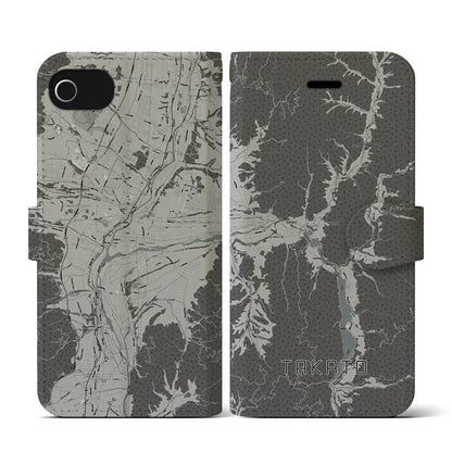 【高遠（長野県）】地図柄iPhoneケース（手帳タイプ）モノトーン・iPhone SE（第3 / 第2世代） / 8 / 7 / 6s / 6 用