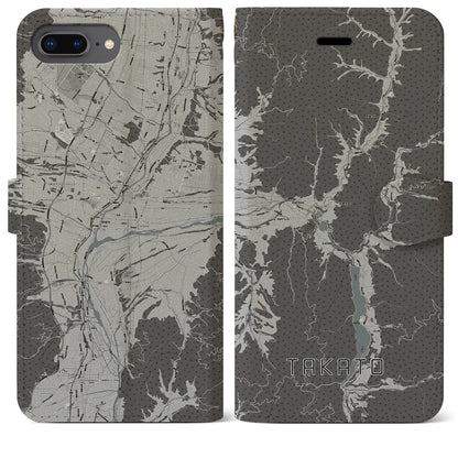 【高遠（長野県）】地図柄iPhoneケース（手帳タイプ）モノトーン・iPhone 8Plus /7Plus / 6sPlus / 6Plus 用