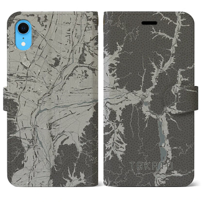 【高遠（長野県）】地図柄iPhoneケース（手帳タイプ）モノトーン・iPhone XR 用