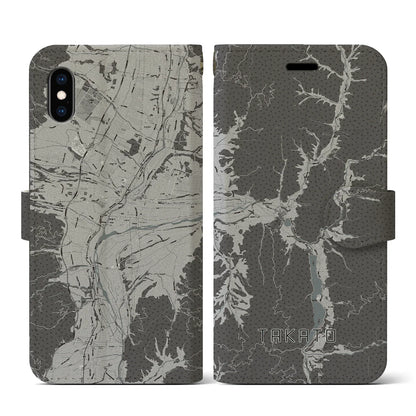 【高遠（長野県）】地図柄iPhoneケース（手帳タイプ）モノトーン・iPhone XS / X 用