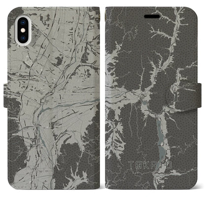 【高遠（長野県）】地図柄iPhoneケース（手帳タイプ）モノトーン・iPhone XS Max 用