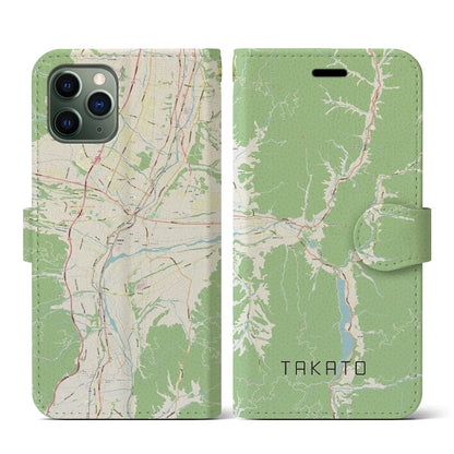 【高遠（長野県）】地図柄iPhoneケース（手帳タイプ）ナチュラル・iPhone 11 Pro 用