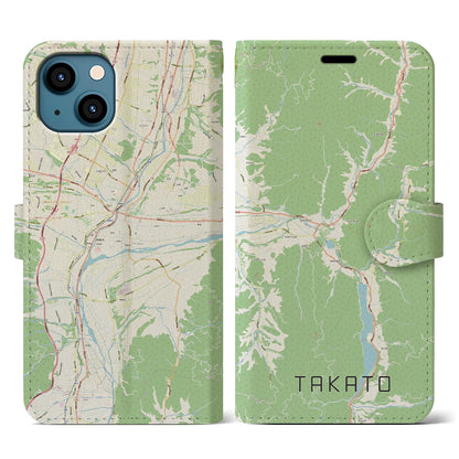 【高遠（長野県）】地図柄iPhoneケース（手帳タイプ）ナチュラル・iPhone 13 用