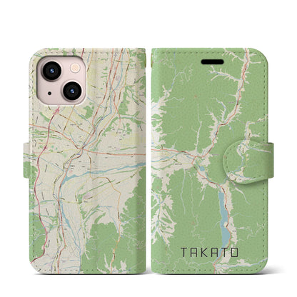 【高遠（長野県）】地図柄iPhoneケース（手帳タイプ）ナチュラル・iPhone 13 mini 用