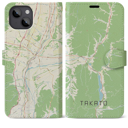 【高遠（長野県）】地図柄iPhoneケース（手帳タイプ）ナチュラル・iPhone 14 Plus 用