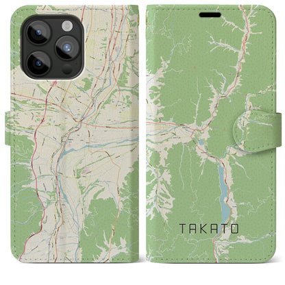 【高遠（長野県）】地図柄iPhoneケース（手帳タイプ）ナチュラル・iPhone 15 Pro Max 用