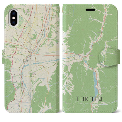 【高遠（長野県）】地図柄iPhoneケース（手帳タイプ）ナチュラル・iPhone XS Max 用