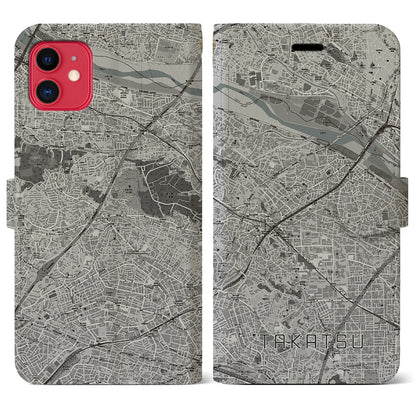 【高津（神奈川県）】地図柄iPhoneケース（手帳タイプ）モノトーン・iPhone 11 用