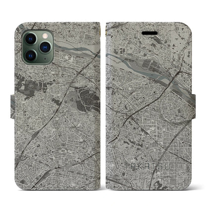 【高津（神奈川県）】地図柄iPhoneケース（手帳タイプ）モノトーン・iPhone 11 Pro 用