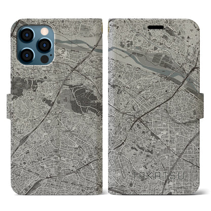【高津（神奈川県）】地図柄iPhoneケース（手帳タイプ）モノトーン・iPhone 12 / 12 Pro 用