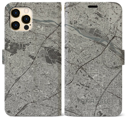 【高津（神奈川県）】地図柄iPhoneケース（手帳タイプ）モノトーン・iPhone 12 Pro Max 用