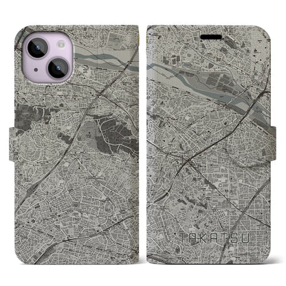 【高津（神奈川県）】地図柄iPhoneケース（手帳タイプ）モノトーン・iPhone 14 用