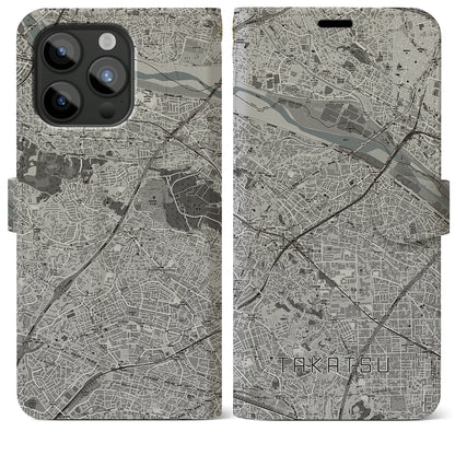 【高津（神奈川県）】地図柄iPhoneケース（手帳タイプ）モノトーン・iPhone 15 Pro Max 用