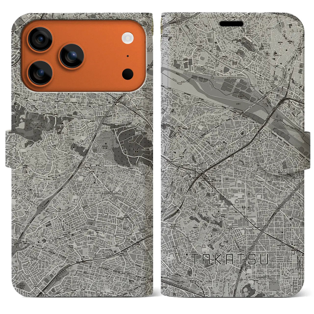 【高津（神奈川県）】地図柄iPhoneケース（手帳タイプ）