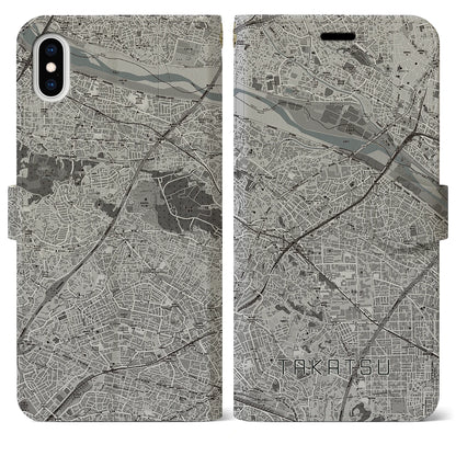 【高津（神奈川県）】地図柄iPhoneケース（手帳タイプ）モノトーン・iPhone XS Max 用