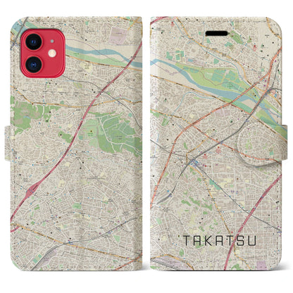 【高津（神奈川県）】地図柄iPhoneケース（手帳タイプ）ナチュラル・iPhone 11 用