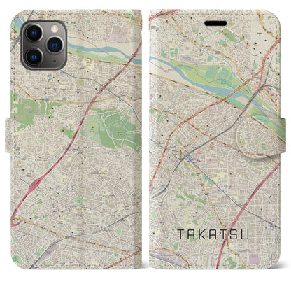 【高津（神奈川県）】地図柄iPhoneケース（手帳タイプ）ナチュラル・iPhone 11 Pro Max 用