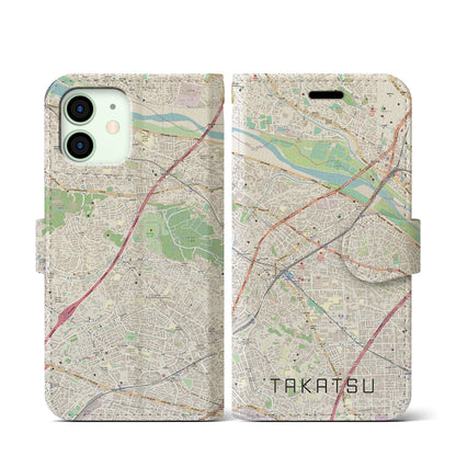 【高津（神奈川県）】地図柄iPhoneケース（手帳タイプ）ナチュラル・iPhone 12 mini 用