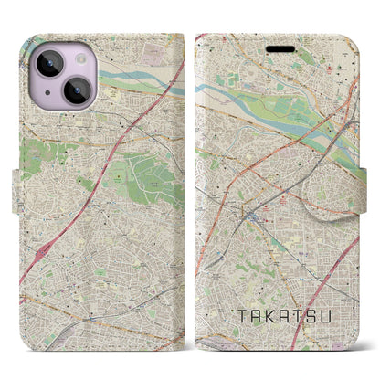 【高津（神奈川県）】地図柄iPhoneケース（手帳タイプ）ナチュラル・iPhone 14 用
