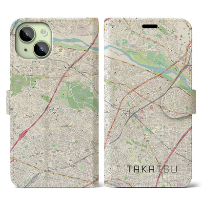 【高津（神奈川県）】地図柄iPhoneケース（手帳タイプ）ナチュラル・iPhone 15 用