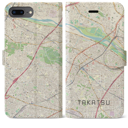 【高津（神奈川県）】地図柄iPhoneケース（手帳タイプ）ナチュラル・iPhone 8Plus /7Plus / 6sPlus / 6Plus 用