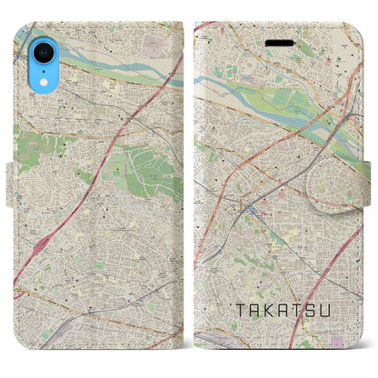 【高津（神奈川県）】地図柄iPhoneケース（手帳タイプ）ナチュラル・iPhone XR 用