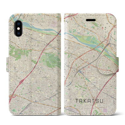 【高津（神奈川県）】地図柄iPhoneケース（手帳タイプ）ナチュラル・iPhone XS / X 用