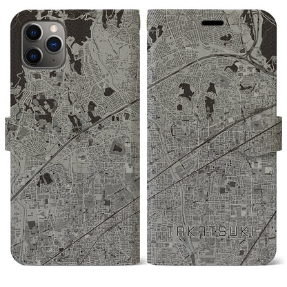 【高槻（大阪府）】地図柄iPhoneケース（手帳タイプ）モノトーン・iPhone 11 Pro Max 用