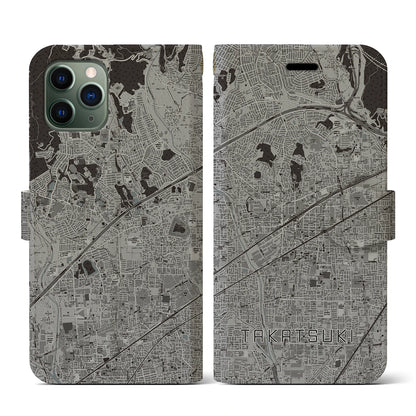 【高槻（大阪府）】地図柄iPhoneケース（手帳タイプ）モノトーン・iPhone 11 Pro 用