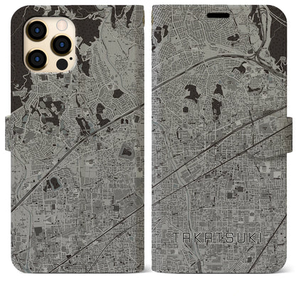 【高槻（大阪府）】地図柄iPhoneケース（手帳タイプ）モノトーン・iPhone 12 Pro Max 用