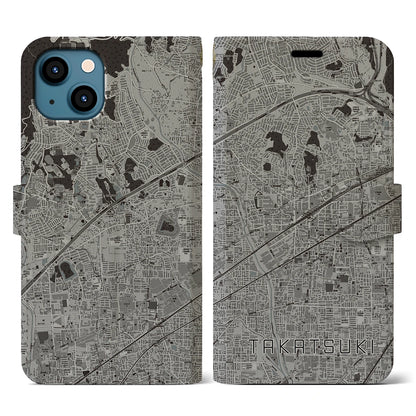 【高槻（大阪府）】地図柄iPhoneケース（手帳タイプ）モノトーン・iPhone 13 用