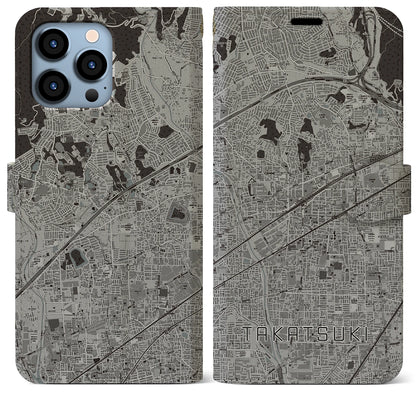 【高槻（大阪府）】地図柄iPhoneケース（手帳タイプ）モノトーン・iPhone 13 Pro Max 用