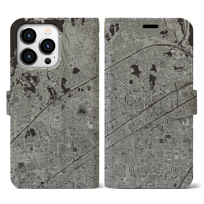 【高槻（大阪府）】地図柄iPhoneケース（手帳タイプ）モノトーン・iPhone 13 Pro 用
