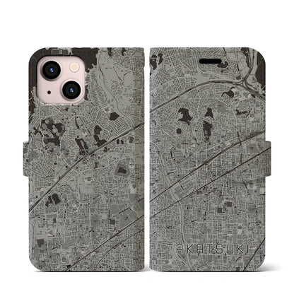 【高槻（大阪府）】地図柄iPhoneケース（手帳タイプ）モノトーン・iPhone 13 mini 用