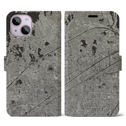 【高槻（大阪府）】地図柄iPhoneケース（手帳タイプ）モノトーン・iPhone 14 用