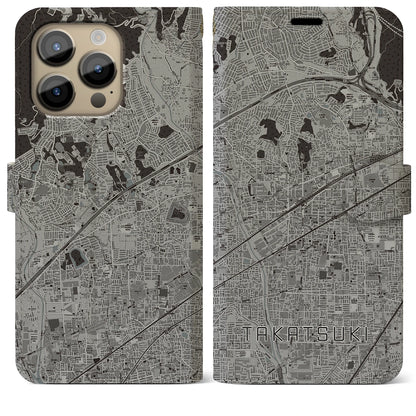 【高槻（大阪府）】地図柄iPhoneケース（手帳タイプ）モノトーン・iPhone 14 Pro Max 用