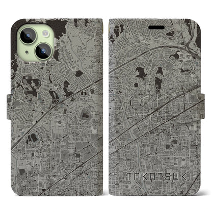 【高槻（大阪府）】地図柄iPhoneケース（手帳タイプ）モノトーン・iPhone 15 用