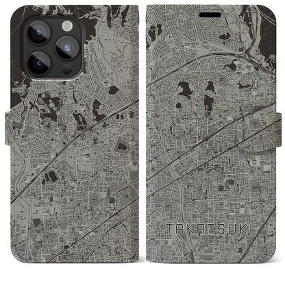 【高槻（大阪府）】地図柄iPhoneケース（手帳タイプ）モノトーン・iPhone 15 Pro Max 用