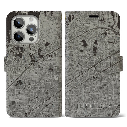 【高槻（大阪府）】地図柄iPhoneケース（手帳タイプ）モノトーン・iPhone 15 Pro 用