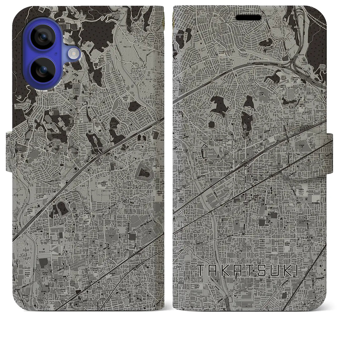 【高槻(大阪府)】地図柄iPhoneケース(手帳タイプ)モノトーン・iPhone 16 Pro Max 用