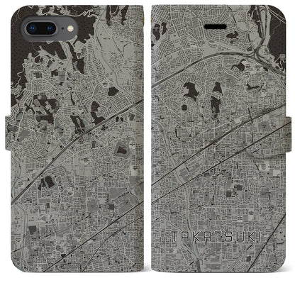 【高槻（大阪府）】地図柄iPhoneケース（手帳タイプ）モノトーン・iPhone 8Plus /7Plus / 6sPlus / 6Plus 用