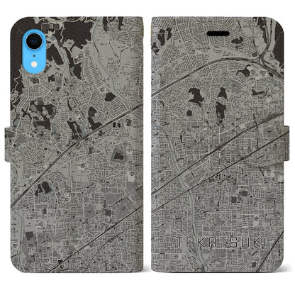 【高槻（大阪府）】地図柄iPhoneケース（手帳タイプ）モノトーン・iPhone XR 用