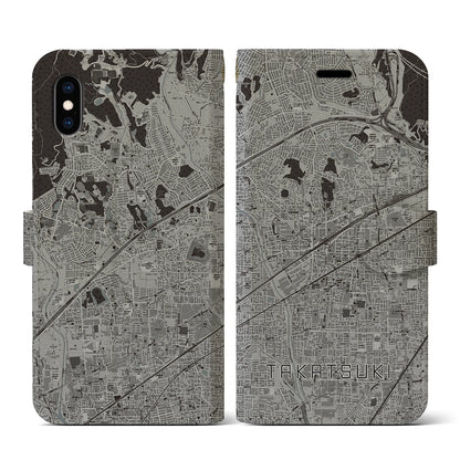 【高槻（大阪府）】地図柄iPhoneケース（手帳タイプ）モノトーン・iPhone XS / X 用