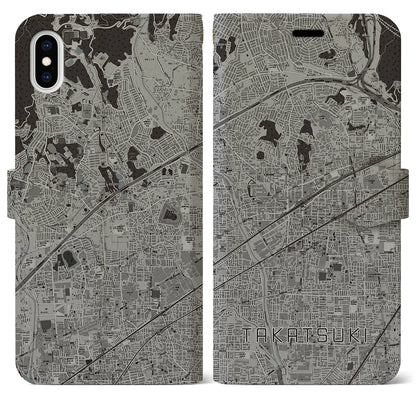 【高槻（大阪府）】地図柄iPhoneケース（手帳タイプ）モノトーン・iPhone XS Max 用
