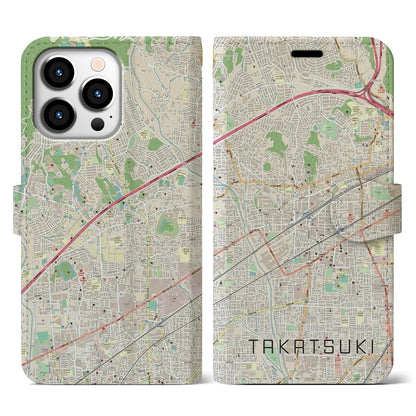 【高槻（大阪府）】地図柄iPhoneケース（手帳タイプ）ナチュラル・iPhone 13 Pro 用
