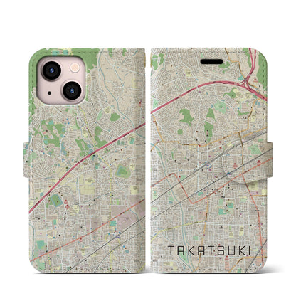 【高槻（大阪府）】地図柄iPhoneケース（手帳タイプ）ナチュラル・iPhone 13 mini 用