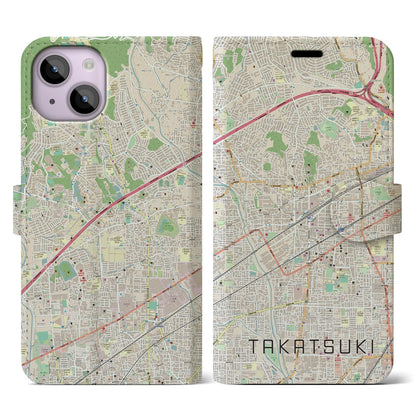 【高槻（大阪府）】地図柄iPhoneケース（手帳タイプ）ナチュラル・iPhone 14 用