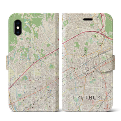 【高槻（大阪府）】地図柄iPhoneケース（手帳タイプ）ナチュラル・iPhone XS / X 用