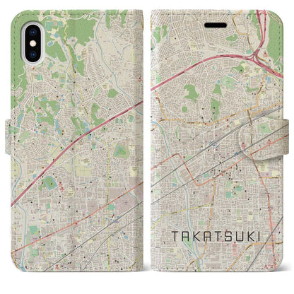 【高槻（大阪府）】地図柄iPhoneケース（手帳タイプ）ナチュラル・iPhone XS Max 用