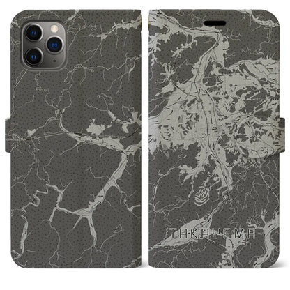 【高山（岐阜県）】地図柄iPhoneケース（手帳タイプ）モノトーン・iPhone 11 Pro Max 用